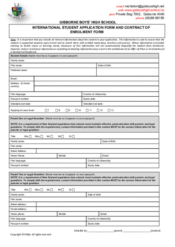 2020 Gbhs Int Student Enrolment Form