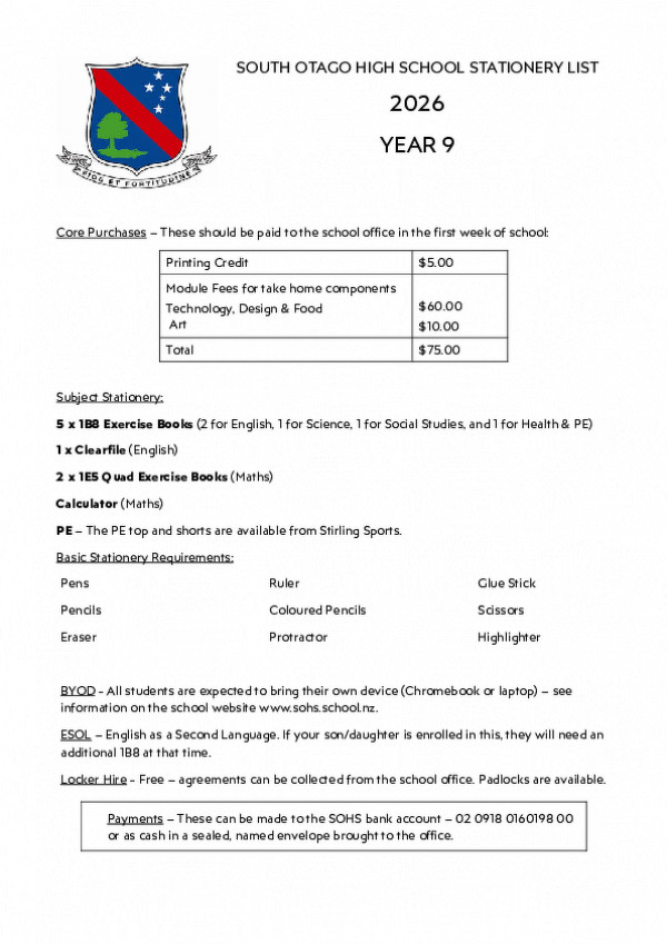 2024 Stationary List Year 9 Img